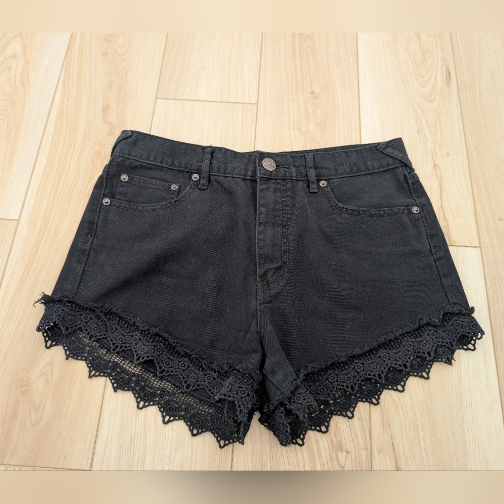 Free People Black Lace Trim Denim Women's Shorts